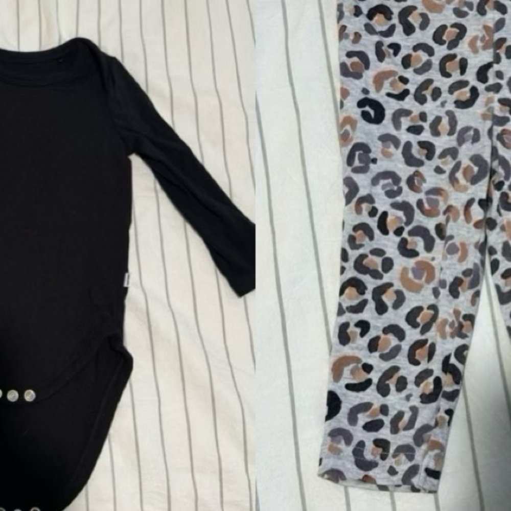 Little Sleepies Black Long Sleeve Bodysuit and Snowy Leopard Leggings